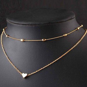 NEW Heart Layered Chain Pendant Gold Necklace
